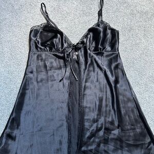 Victoria's Secret Black Satin Chemise with Spaghetti Straps